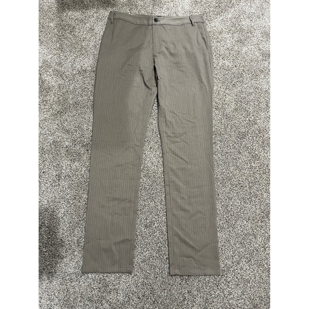 Paige Mens 34 Herringbone Trousers Khaki Brown Slim Fit Stretch Dress Pants